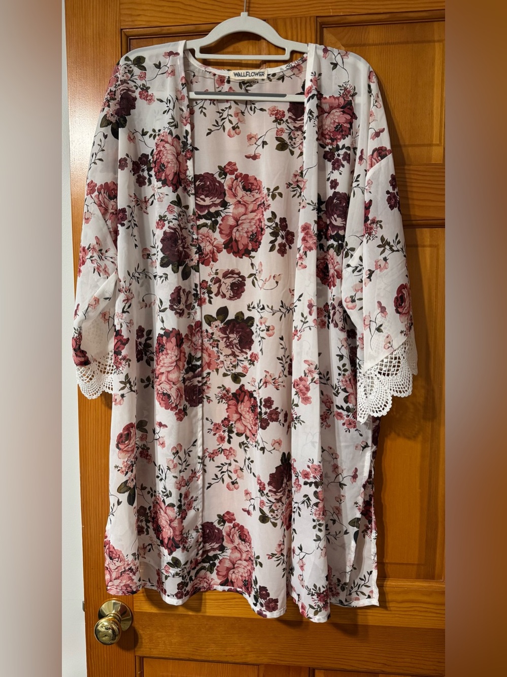 Wallflower Floral Lace-Trim Kimono Cardigan - Pink Floral